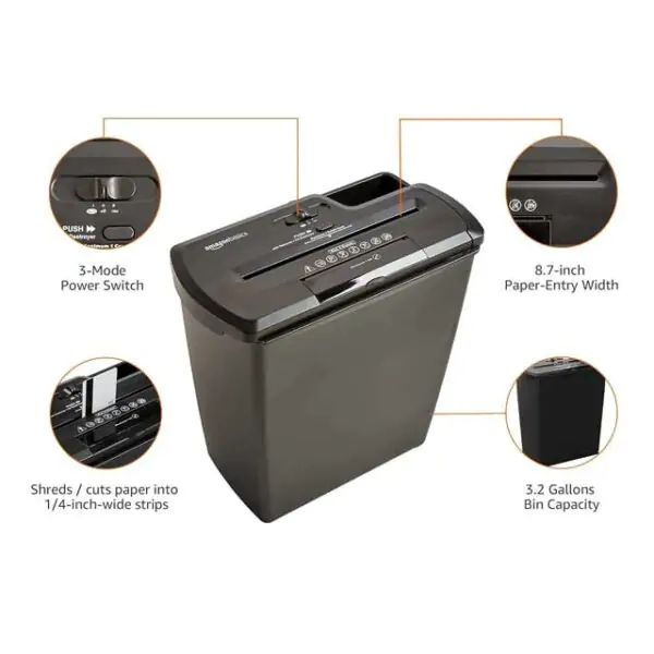 8-Sheet Strip-Cut Paper Shredder – Shreds CDs, Credit Cards & Documents for Secure Disposal - Image 3
