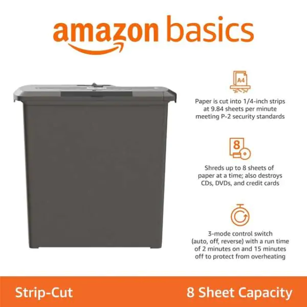 8-Sheet Strip-Cut Paper Shredder – Shreds CDs, Credit Cards & Documents for Secure Disposal - Image 4