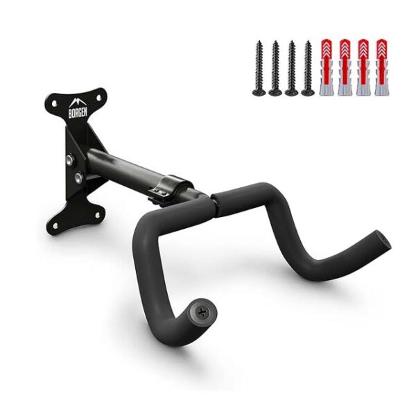Borgen Bike Wall Mount – Adjustable & Foldable Bike Rack for Space-Saving Storage | MTB, Road Bike, E-Bike Compatible (Black)