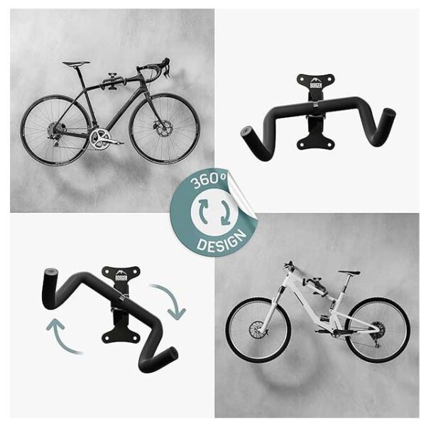 Borgen Bike Wall Mount – Adjustable & Foldable Bike Rack for Space-Saving Storage | MTB, Road Bike, E-Bike Compatible (Black)