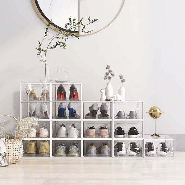 Clear Stackable Shoe Storage Box – Drawer-Style Plastic Organizer, Transparent Shoe Rack & Cabinet for Sneakers & Heels