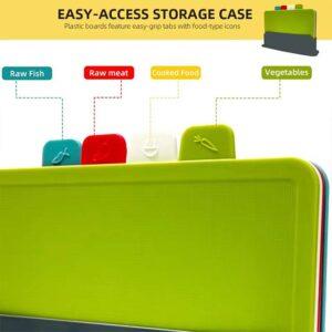 4-Piece Cutting Board Set with Holder – Anti-Bacterial, Dishwasher-Safe Plastic Chopping Blocks for Kitchen