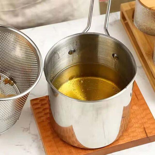 304 Stainless Steel Deep Fryer – Japanese-Style Frying Pot with Basket for Home Kitchen Cooking