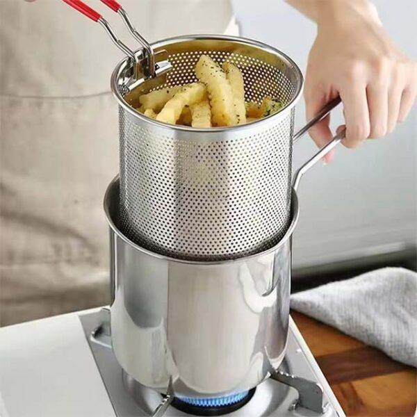 304 Stainless Steel Deep Fryer – Japanese-Style Frying Pot with Basket for Home Kitchen Cooking