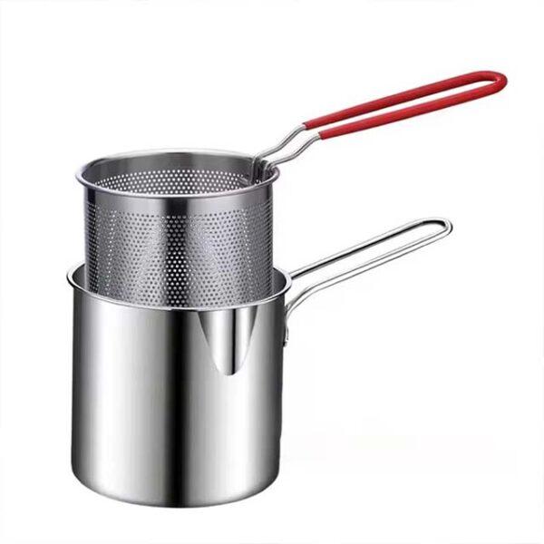 304 Stainless Steel Deep Fryer – Japanese-Style Frying Pot with Basket for Home Kitchen Cooking