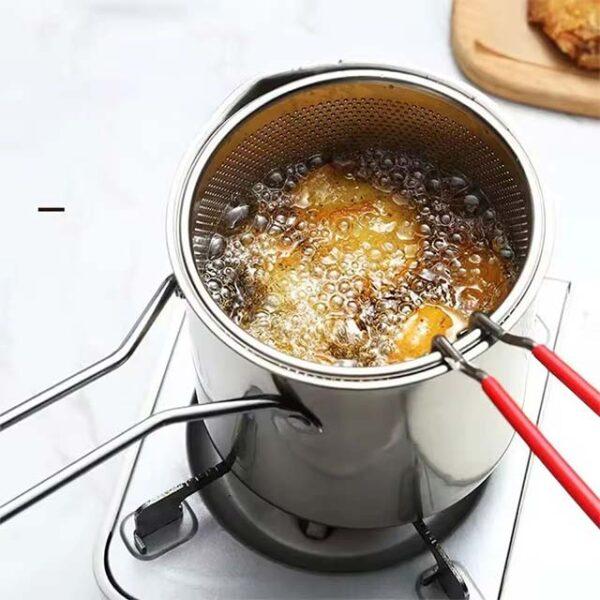 304 Stainless Steel Deep Fryer – Japanese-Style Frying Pot with Basket for Home Kitchen Cooking