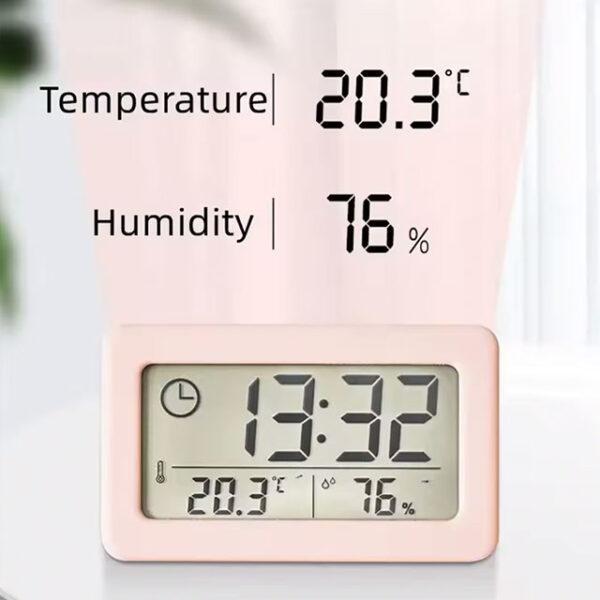 Digital Hygrometer Clock – Battery-Powered 12/24H Timepiece with Temperature & Humidity Display for Home & Office