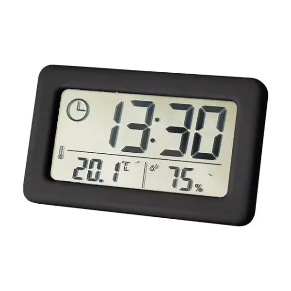 Digital Hygrometer Clock – Battery-Powered 12/24H Timepiece with Temperature & Humidity Display for Home & Office
