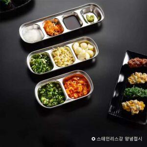 Stainless Steel Divided Dip Bowls – Sauce & Condiment Tray for BBQ, Vinegar, Ketchup, Salt & Spices
