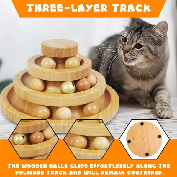 DoogCat 3-Level Cat Ball Track Tower – Interactive Kitty Toy with 9 Removable Balls, Roller Circle Track, DIY Fun for Kittens, Mental & Physical Exercise – Large Size