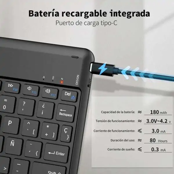 EasyAcc Wireless Bluetooth Keyboard – Spanish Layout, Compatible with Windows, Android & iOS Tablets, Compact & Portable Keyboard (Black) - Image 4