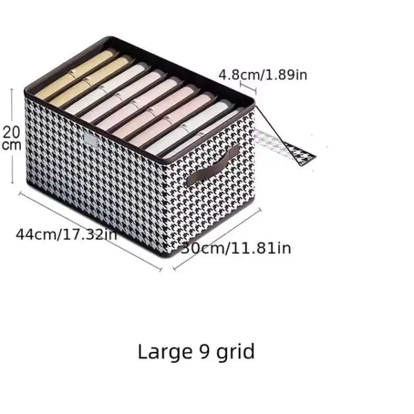 Foldable Storage Box with 6/7/9 Grids – Mesh Clothing Organizer with Handle for Wardrobe & Closet