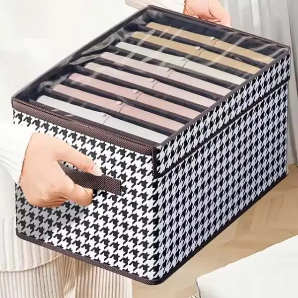 Foldable Storage Box with 6/7/9 Grids – Mesh Clothing Organizer with Handle for Wardrobe & Closet