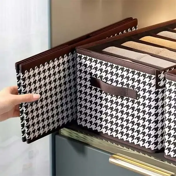 Foldable Storage Box with 6/7/9 Grids – Mesh Clothing Organizer with Handle for Wardrobe & Closet