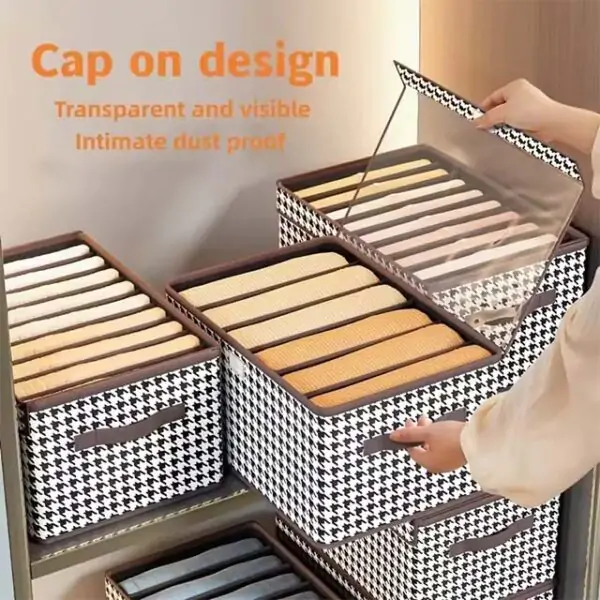 Foldable Storage Box with 6/7/9 Grids – Mesh Clothing Organizer with Handle for Wardrobe & Closet