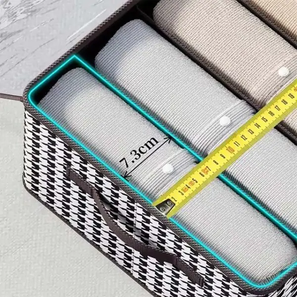 Foldable Storage Box with 6/7/9 Grids – Mesh Clothing Organizer with Handle for Wardrobe & Closet