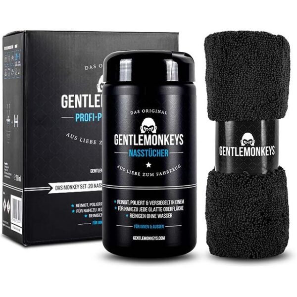 GENTLEMONKEYS Professional Car Cleaning Kit – 20 Microfibre Cloths & Dispenser Box (13 x 33 cm) | All-in-One Clean, Polish & Seal Without Water