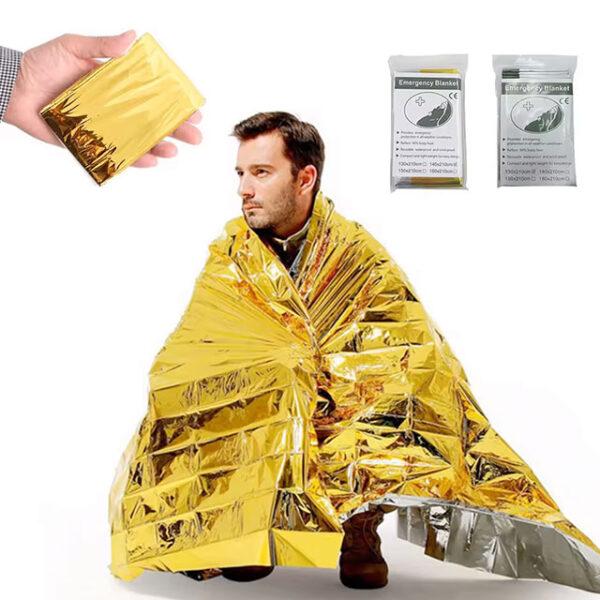 Gold & Silver Emergency Thermal Blanket – Waterproof, Windproof Survival Blanket for First Aid, Military Rescue, Camping & Hiking