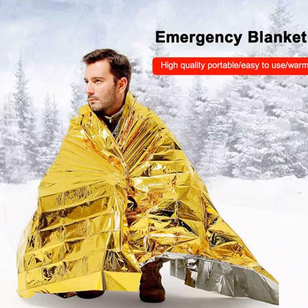 Gold & Silver Emergency Thermal Blanket – Waterproof, Windproof Survival Blanket for First Aid, Military Rescue, Camping & Hiking