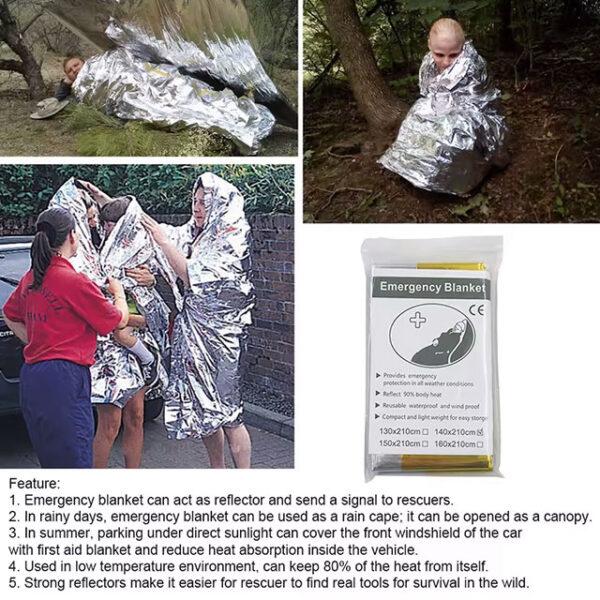 Gold & Silver Emergency Thermal Blanket – Waterproof, Windproof Survival Blanket for First Aid, Military Rescue, Camping & Hiking