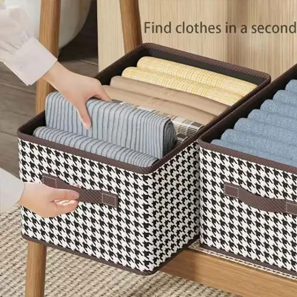 Foldable Clothes Storage Basket – 40×28×20cm Thousand Bird Grid Organizer for Home & Closet