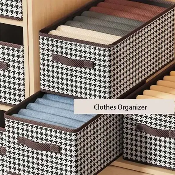Foldable Clothes Storage Basket – 40×28×20cm Thousand Bird Grid Organizer for Home & Closet