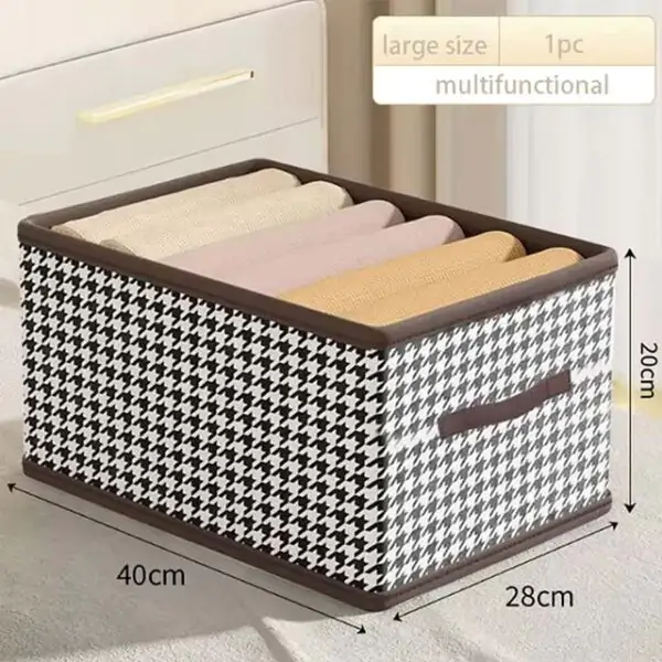 Foldable Clothes Storage Basket – 40×28×20cm Thousand Bird Grid Organizer for Home & Closet