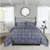 HIG Geometric Check Comforter Set – 3-Piece Reversible Grey Plaid Bedding for Queen & King Beds