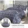 HIG Geometric Check Comforter Set – 3-Piece Reversible Grey Plaid Bedding for Queen & King Beds