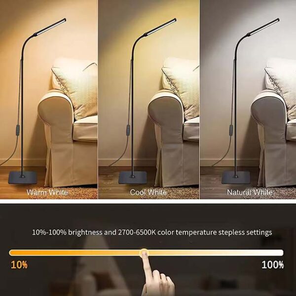 LED Floor Lamp for Living Room & Bedroom - Adjustable Gooseneck, Dimmable Standing Light for Office, Reading, and Home Decor