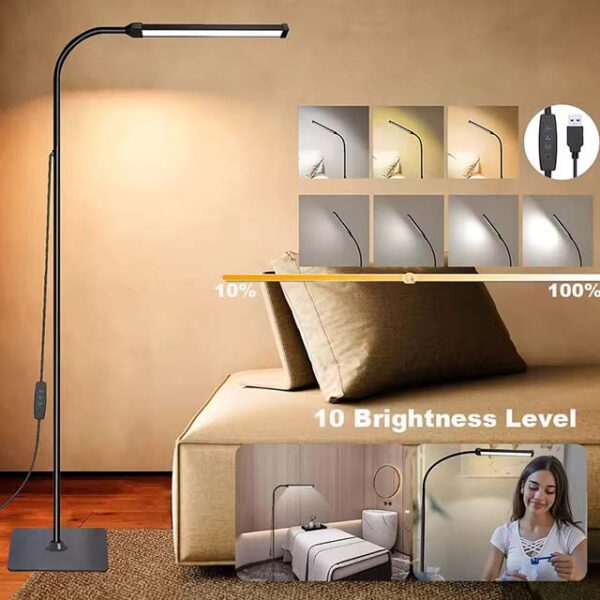 LED Floor Lamp for Living Room & Bedroom - Adjustable Gooseneck, Dimmable Standing Light for Office, Reading, and Home Decor