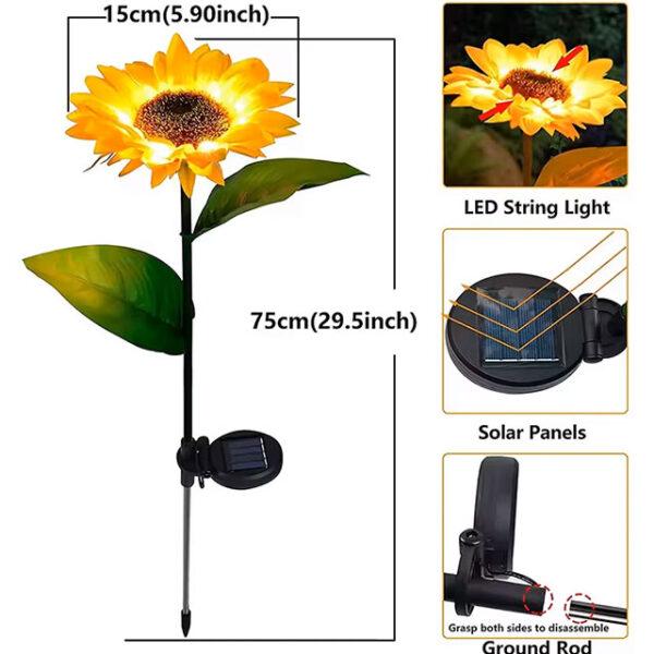 LED Solar Sunflower Lights – IP65 Waterproof Outdoor Pathway Lamp for Garden, Yard, Wedding & Holiday Decor