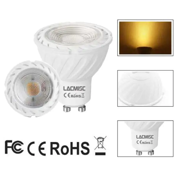 Lacmisc GU10 LED Bulb – 7W Dimmable, Warm White 3000-3500K, 590LM, Energy-Efficient 60W Replacement