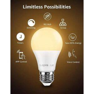 Lepro E27 Smart Bulb – Alexa & Google Home Compatible | Dimmable WiFi LED Light, 9W App & Voice Control