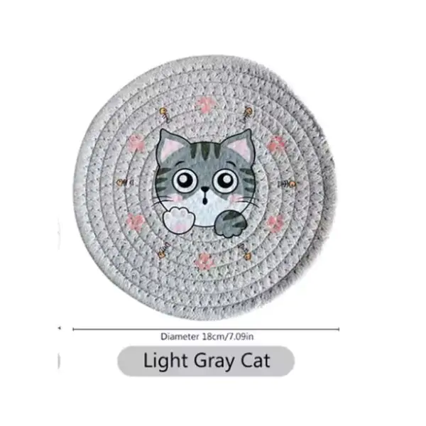 Printed Cat Design Heat-Resistant Pads – Round Table & Cup Mats for Home & Kitchen Use