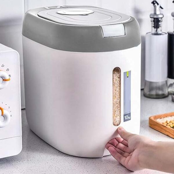 10kg Rice Dispenser Bucket – Moisture-Proof Airtight Grain & Food Storage Container with Measuring Cup, Household Organizer, Grey