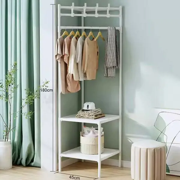 Multi-Layer Corner Coat Rack – Floor-Standing Detachable Clothes Hanger with Integrated Shoe Rack