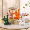Orange Light Luxury Bear Tray | Entrance Shoe Cabinet & Key Storage Tray | 17x15cm Resin Decor for Living Room & Office Desktop