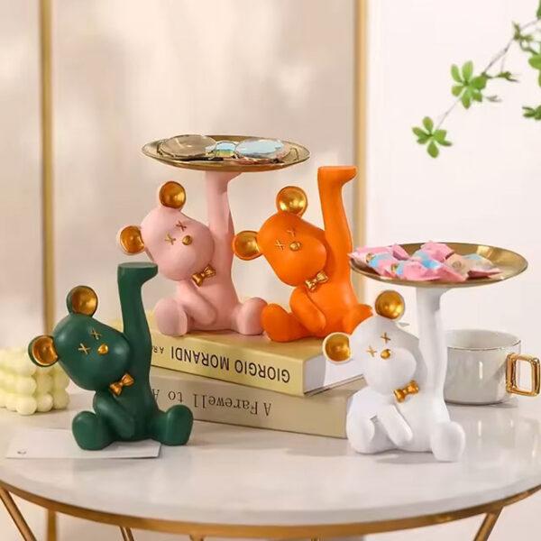 Orange Light Luxury Bear Tray | Entrance Shoe Cabinet & Key Storage Tray | 17x15cm Resin Decor for Living Room & Office Desktop