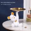 Orange Light Luxury Bear Tray | Entrance Shoe Cabinet & Key Storage Tray | 17x15cm Resin Decor for Living Room & Office Desktop