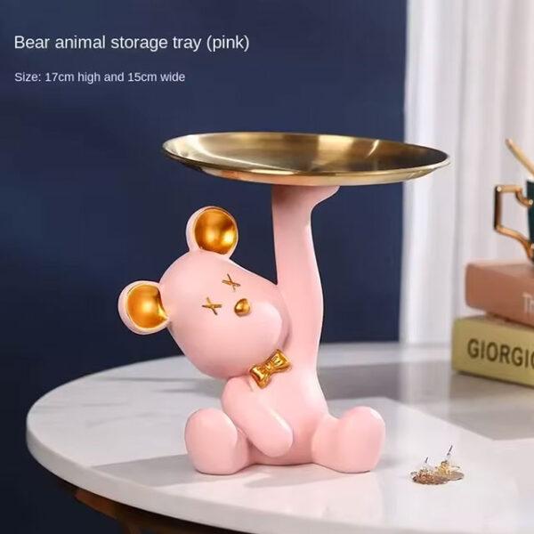 Orange Light Luxury Bear Tray | Entrance Shoe Cabinet & Key Storage Tray | 17x15cm Resin Decor for Living Room & Office Desktop