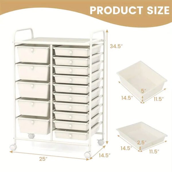 PETSITE 15-Drawer Rolling Storage Cart – Mobile Organizer with Removable Drawers & Metal Frame for Home, Office & School
