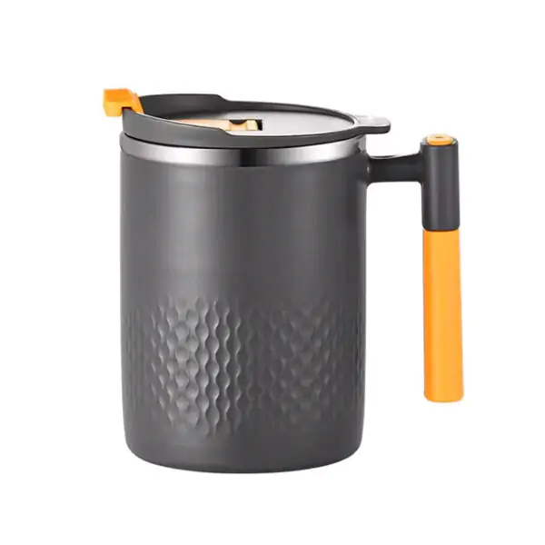 Portable Double-Layer Coffee Mug – 304 Stainless Steel Anti-Scalding Cup with Handle & Leak-Proof Lid - Light Gray - Image 3