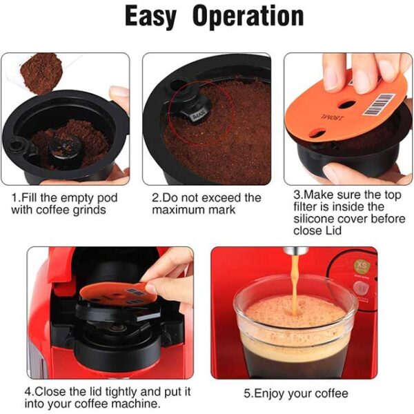 RECAFIMIL Reusable Coffee Pod 180ml, Compatible with Tassimo Coffee Machine, 5 Pods with 10 Replacement Lids, Food-Grade Plastic, Eco-Friendly, Recyclable, Easy to Use