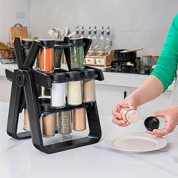 Rotating Ferris Wheel Spice Rack Set – 18 Glass Seasoning Jars & Bottles, Stylish Kitchen Organizer for Spices & Herbs