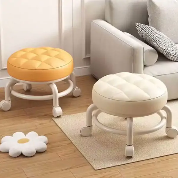 Round Multi-Functional Stool with Wheels – Portable Low Seat for Kids & Shoe Changing Bench