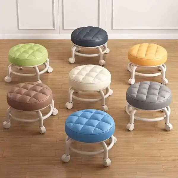 Round Multi-Functional Stool with Wheels – Portable Low Seat for Kids & Shoe Changing Bench