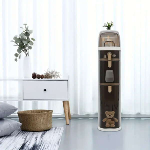 Slim Free-Standing Toilet Paper Holder & Storage Cabinet – Trendy Narrow Plastic Organizer with Drawers for Small Spaces, Bathroom, Bedroom & Living Room