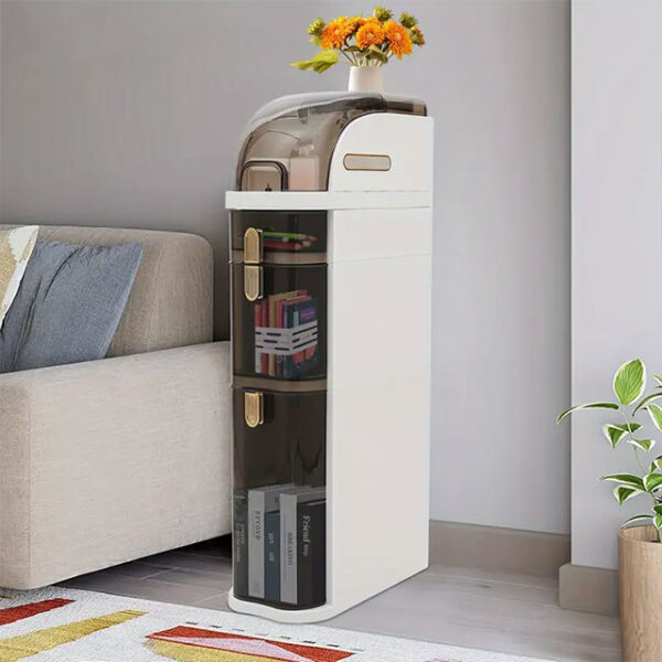 Slim Free-Standing Toilet Paper Holder & Storage Cabinet – Trendy Narrow Plastic Organizer with Drawers for Small Spaces, Bathroom, Bedroom & Living Room