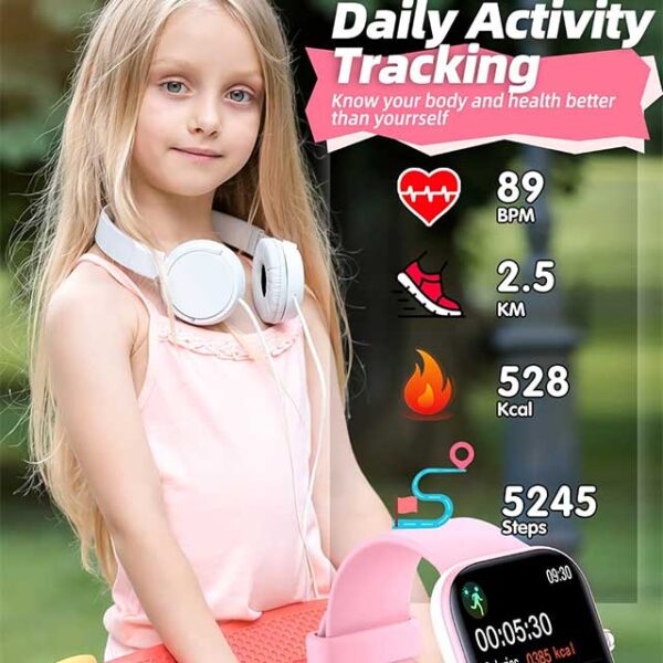 Smart Watch for Girls- IP68 Waterproof Kids Fitness Tracker Watch with 1.5 Inch DIY Face- Heart Rate Sleep Monitor- 19 Sport Modes- Calories Counter - Image 3